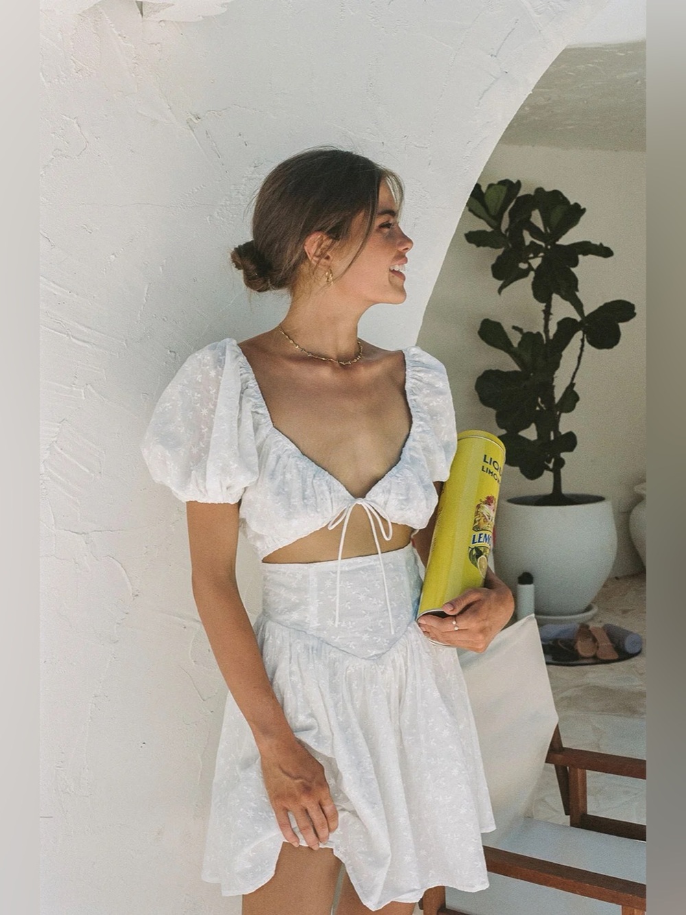 SABO Mini Puff Sleeve Dress in White Size XS (6) Like New